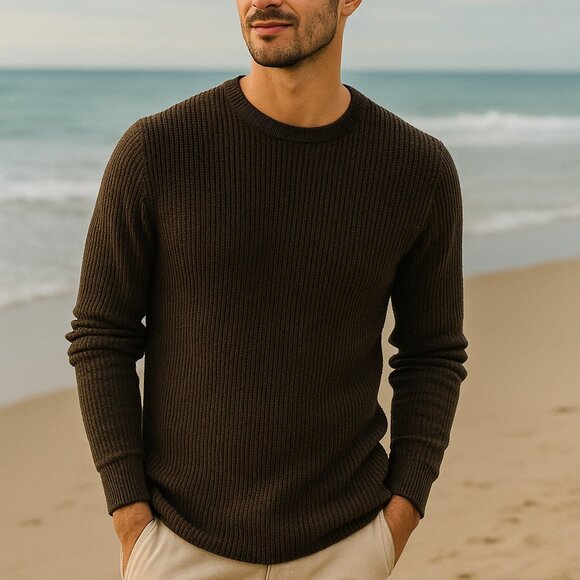 Billy Reid Men’s Cashmere Cotton Mini Waffle Sweater XL Brown Crew Neck NWT - Picture 1 of 6